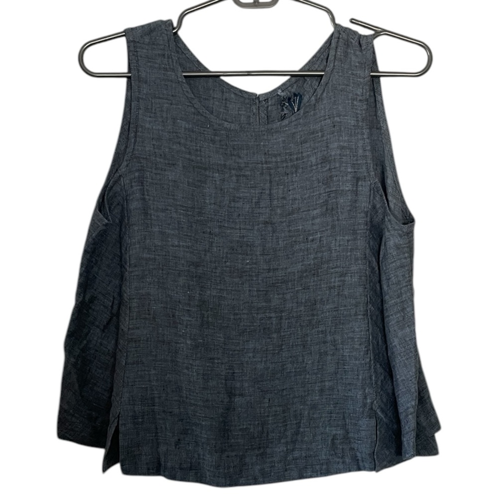 Women's Sleeveless Denim Gray Linen Top